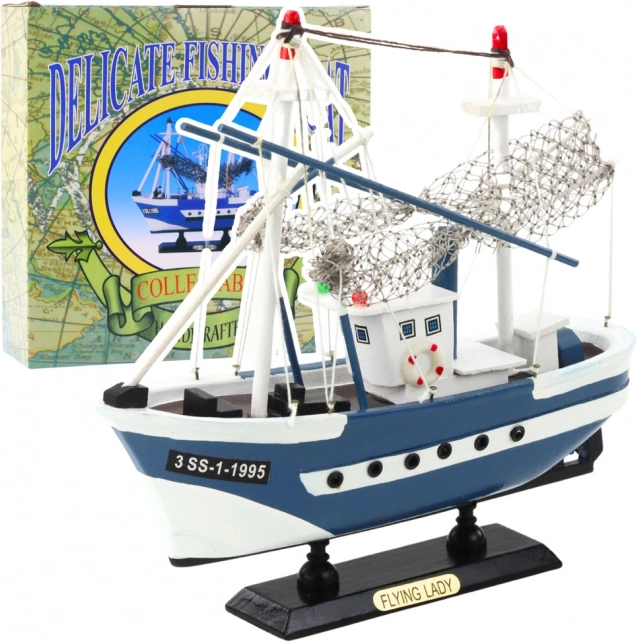 Modell Sammler Angelboot Flying Lady blau 24x23 cm