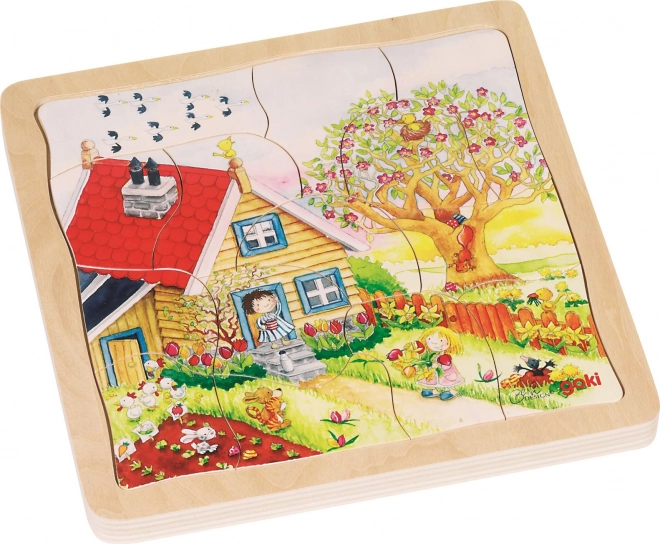 Saisonale Holzschichten-Puzzle