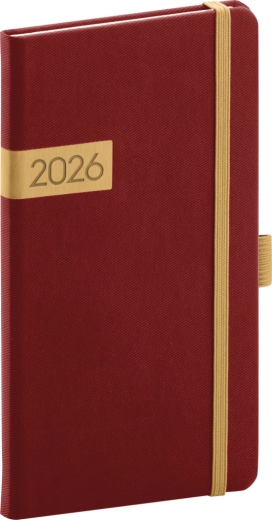 Taschenkalender Twill bordeaux-gold 2026