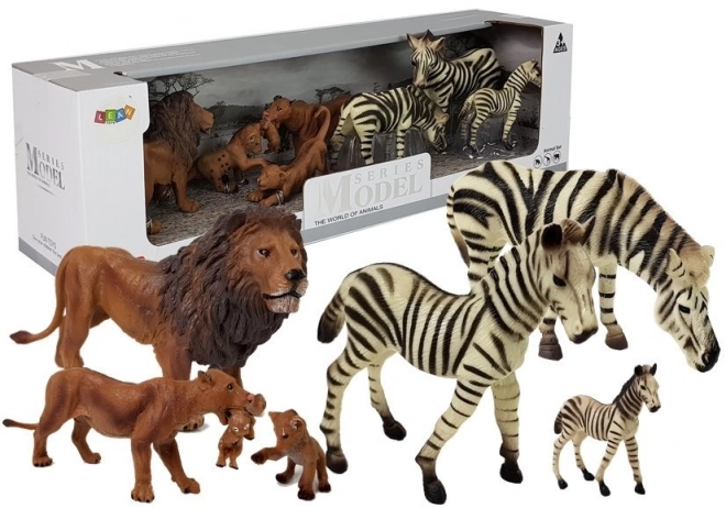 Afrika Tierfiguren Set Löwen- und Zebrafamilie