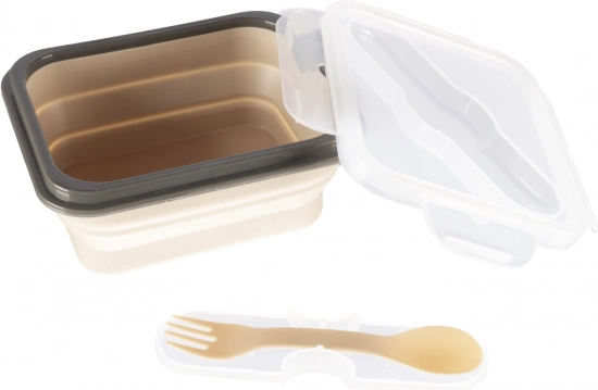 Kleiner Silikon-Snackbox mit Besteck, Sand Beige