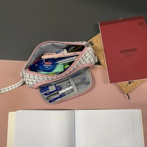 Zweiteiliges Schultaschen-Etui Weiß Kariert