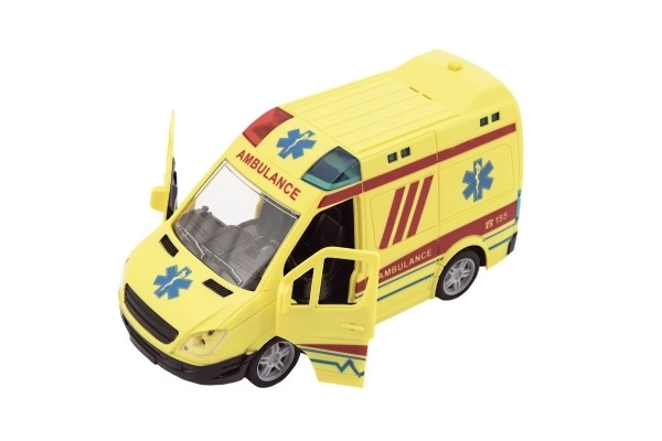 Autoambulanz Plastik 20cm mit Rückzug mit Sound und Licht in Box 26x15x12cm