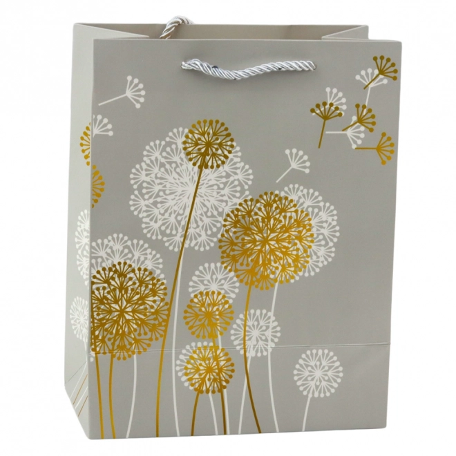 Geschenktasche mit Löwenzahnmotiv und goldenen Akzenten