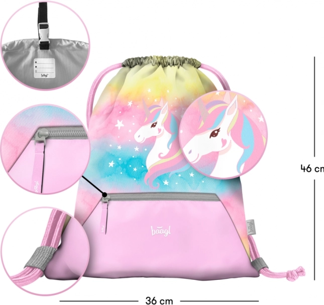 Set 3 BAAGL Zippy plus Rainbow Unicorn: Schultasche, Federmäppchen und Beutel