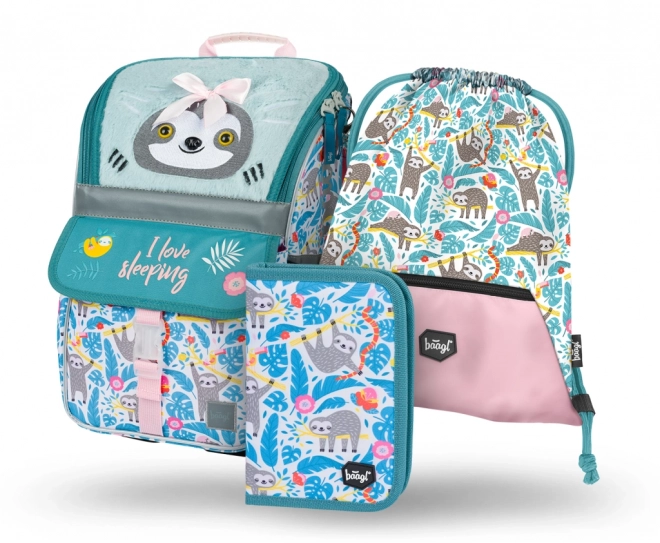 Baagl 3 Set Zippy Faultier: Schulranzen, Federtasche, Sportbeutel