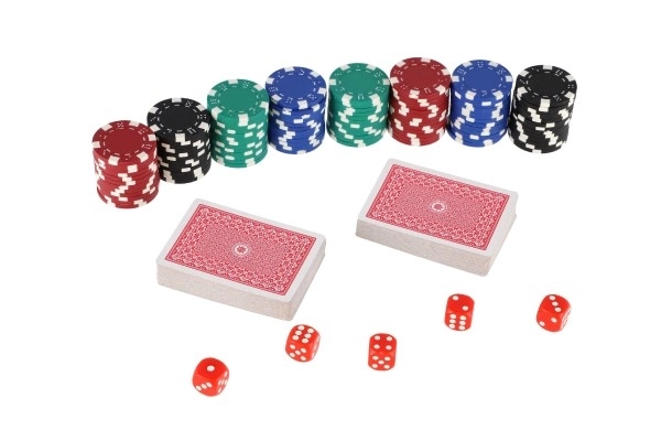 Poker-Set im Koffer mit 100 Chips, Karten und Würfeln