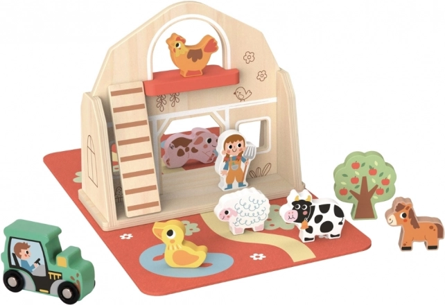 Tooky Toy Zusammenbaubare Holzfarm mit Tierfiguren