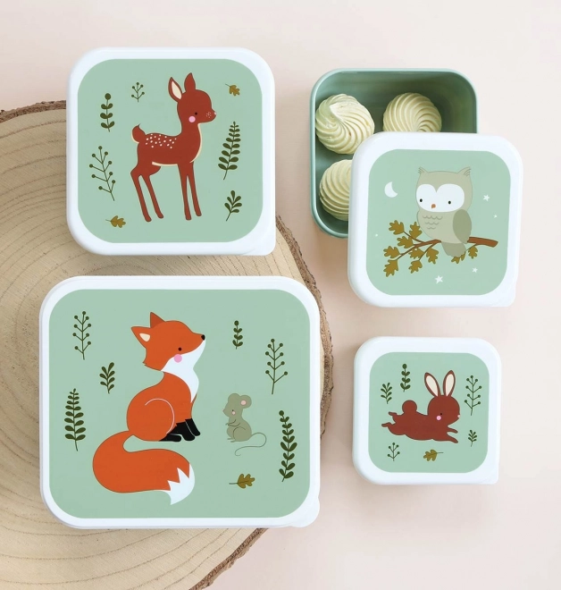A Little Lovely Company Set aus vier Brotzeitboxen – Wald-Freunde - Grün