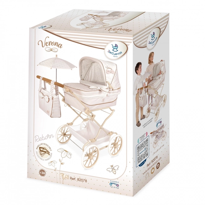 Klappbarer Puppenwagen für Reborn-Puppen mit Sonnenschirm und Zubehör Verona