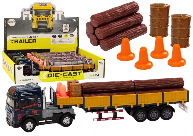 Holztransporter Blau 1:24 mit Licht und Sound