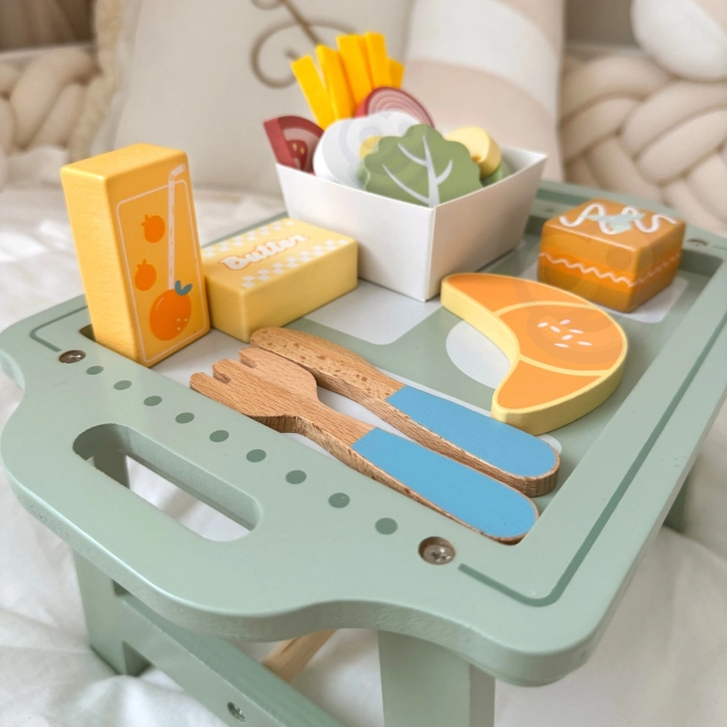 Woopie Green Frühstücksset mit Tablett und Holzzubehör Pastell