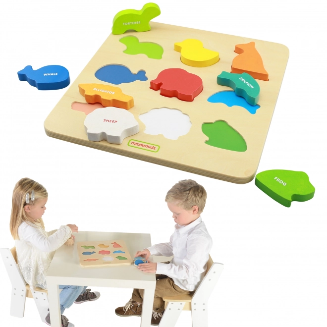 Holzformensortierer mit bunten Tieren von Masterkidz