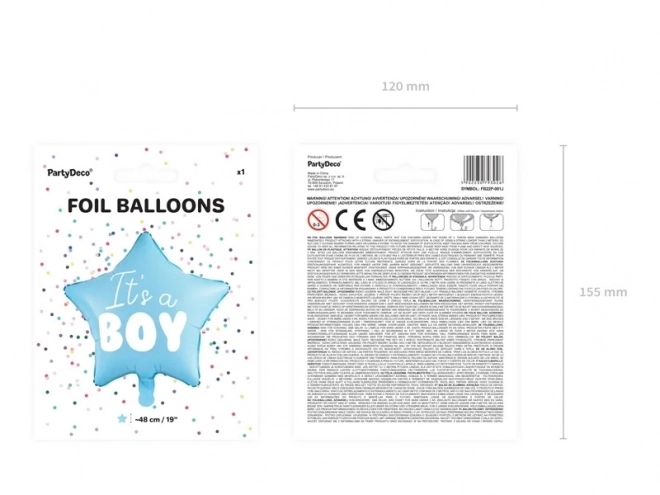 Folienballon It's a Boy Stern Hellblau 48cm