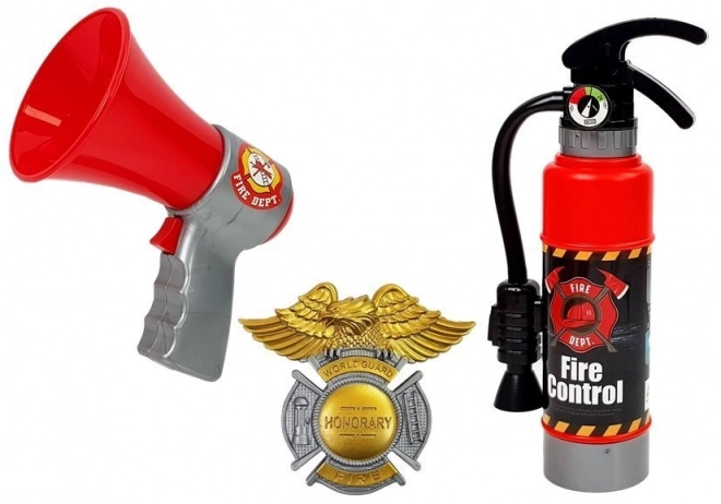 Feuerwehrmann-Set mit Rucksack, Taschenlampe, Feuerlöscher und Megafon