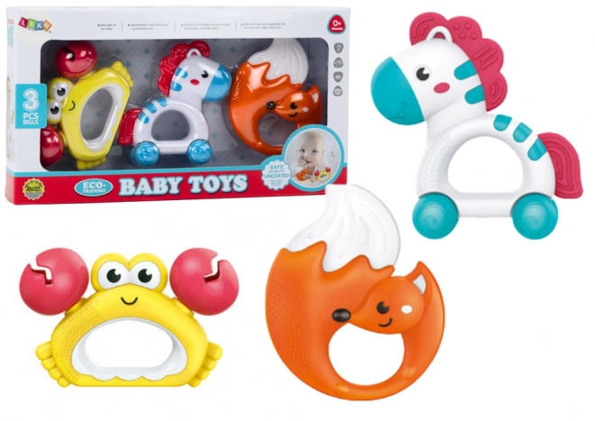 Zebra Krab Fuchs Rassel- und Beißspielzeug Set für Babys