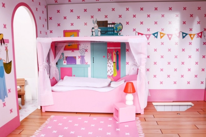 Holzpuppenhaus Rosa für Kinder 3+ mit Ausstattung und Möbeln