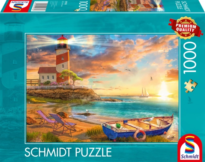 Puzzle Sonnenuntergang über der Bucht mit Leuchtturm 1000 Teile