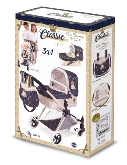 Puppenwagen 3 in 1 XL mit Tasche Classic Gold