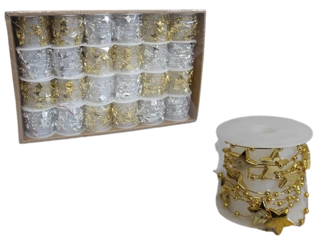 Dekorativer Stern- und Perlenkette - 1,5 m – Gold