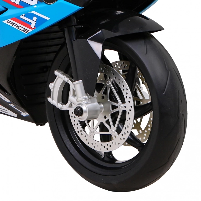 Kinder-Elektromotorrad BMW HP4 Weiß + Stützräder + sanfter Start + EVA + MP3 LED