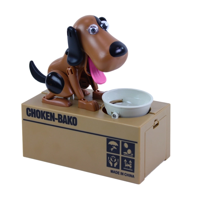 Lustiges Sparen mit dem hungrigen Hund