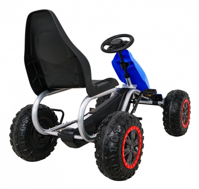 Großes Tret-Gokart Stark für Kinder Blau + 100 kg Belastbarkeit + EVA-Räder + Handbremse + Rennsitz