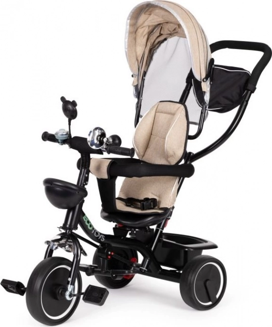 Ecotoys Dreirad mit Dach und Schubstange Beige