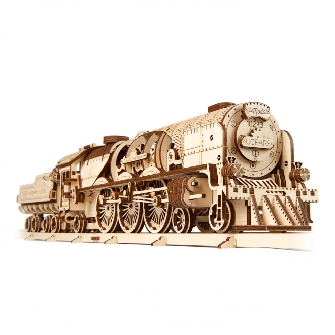 Ugears 3D Holzmechanisches Puzzle Dampflokomotive V-Express mit Tender