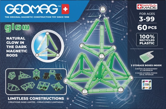 Leuchtende recycelte magnetische Blöcke 60 Stück Geomag Glow