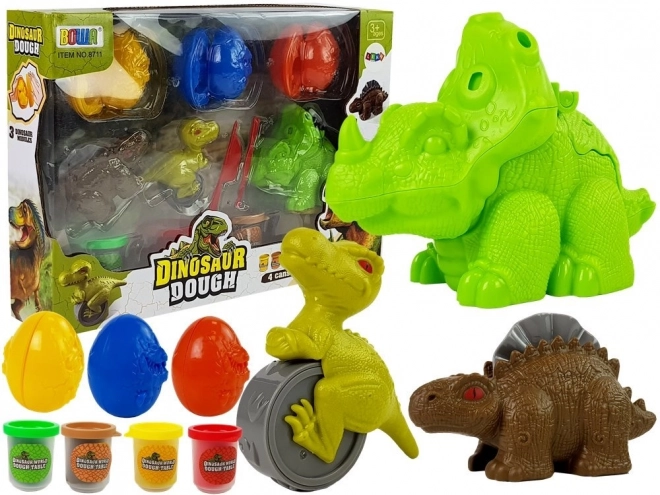 Knetset Dinosaurier Eier mit Formen 12-teilig 4 Farben