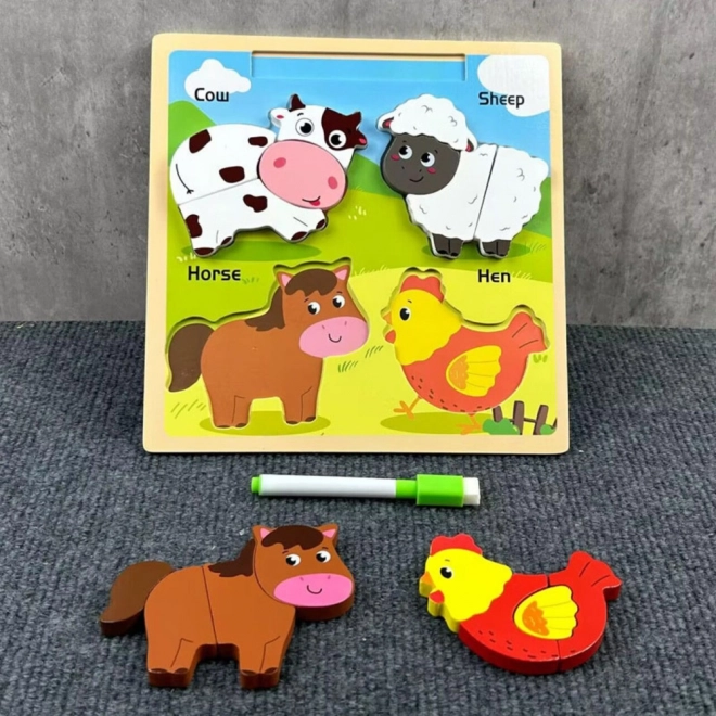 Holzpuzzle Haustiere mit Zeichentafel
