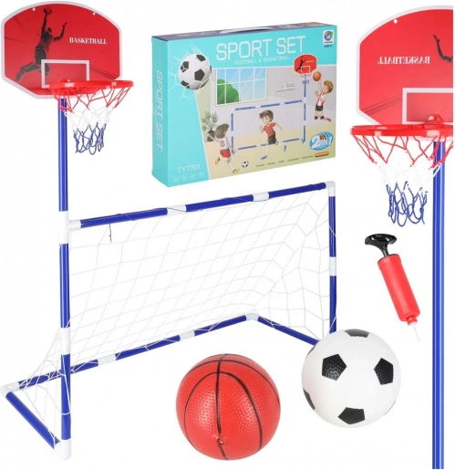 Fußballtor und Basketballkorb 2in1 mit zwei Bällen und Pumpe