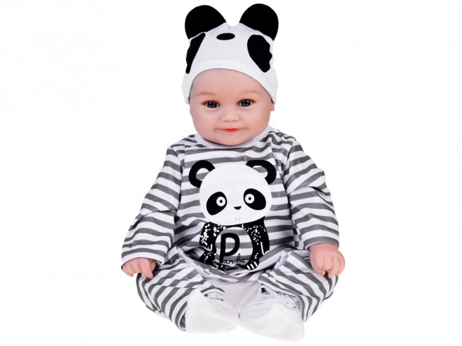 Niedliche weiche Babypuppe Junge mit Panda-Strampler