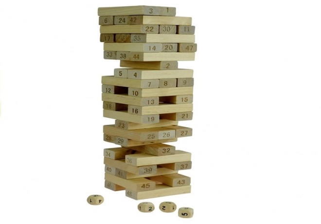 Jenga Spiel aus Holz mit Zahlen