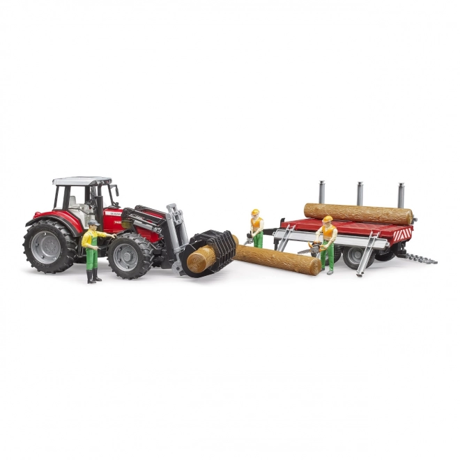 Bruder Traktor Massey Ferguson mit Frontlader und Holztransporter