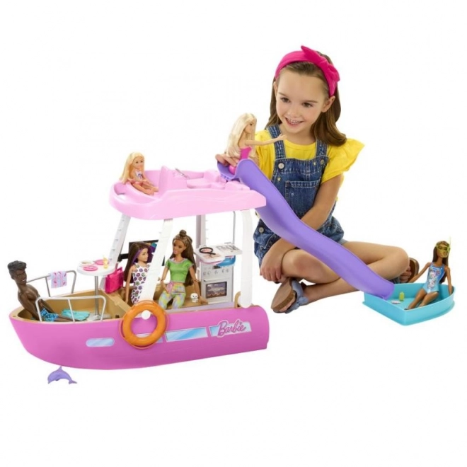 Barbie Traum-Motorboot mit transformierbarem Innenraum und Zubehör