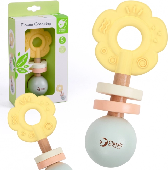 Holz Pastell-Rasseln und Beißring 2-in-1 in Blütenform
