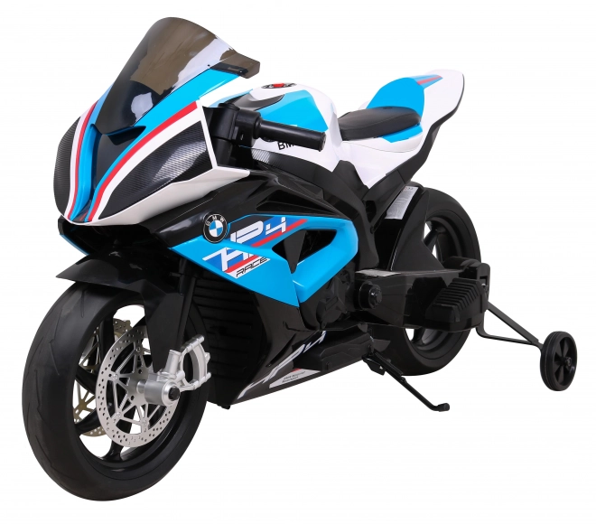 Kinder-Elektromotorrad BMW HP4 Blau + Stützräder + sanfter Start + EVA + MP3 LED