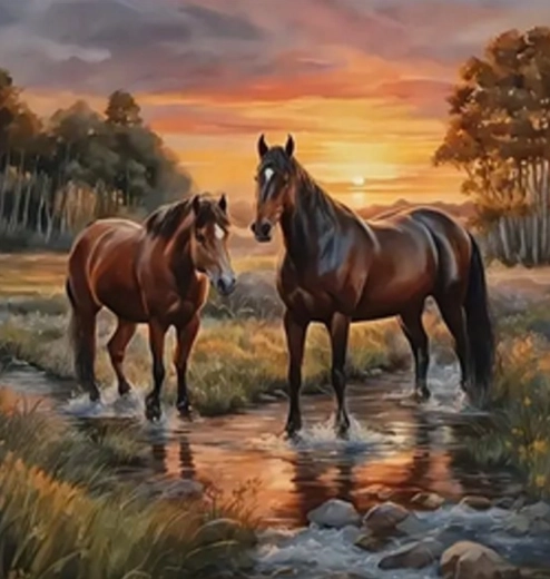 Diamantmalerei Pferde im Fluss 30x40 cm
