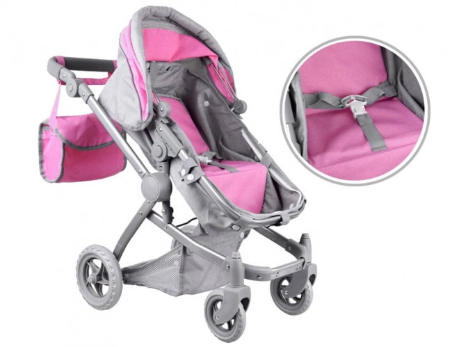 Multifunktionaler Puppenwagen 4-in-1 mit Wiege – rosa