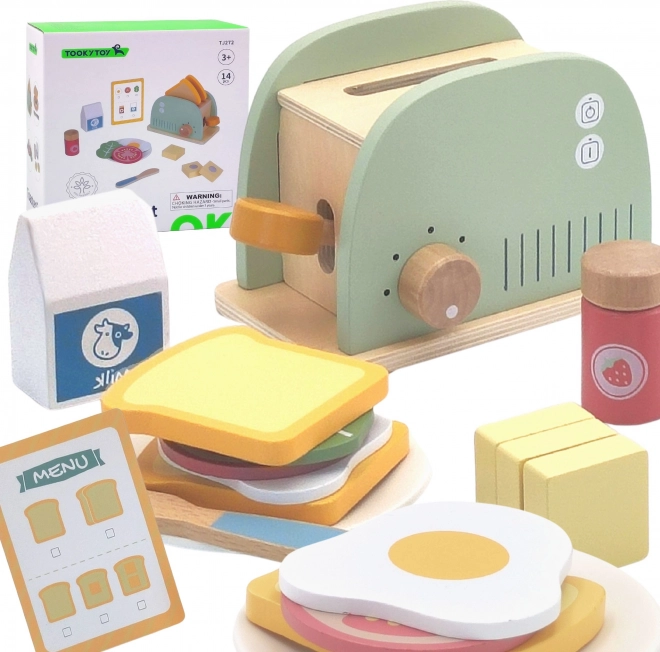 Hölzerner Toaster Pastell Frühstücksset von Tooky Toy
