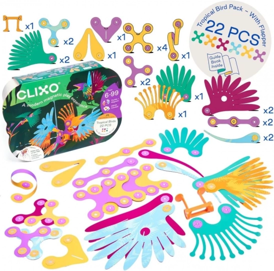 Magnetische Bausätze Clixo - Tropische Vögel - 22 Teile