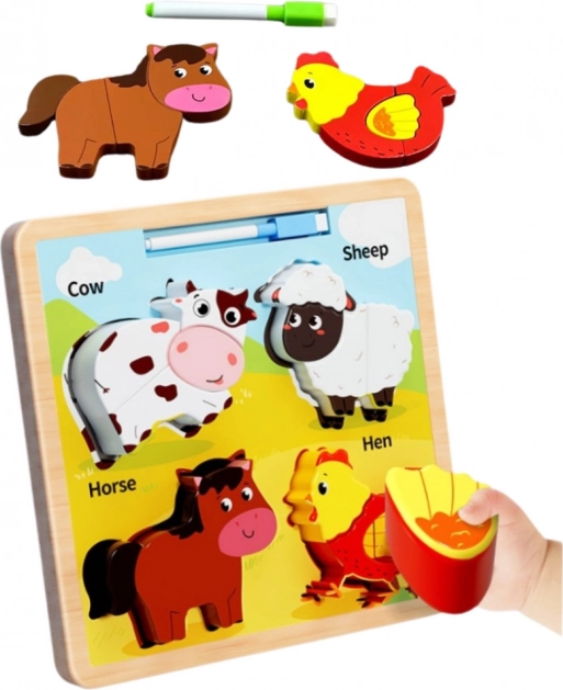 Holzpuzzle Haustiere mit Zeichentafel