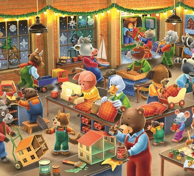 Ravensburger Puzzle Weihnachtszauber in der Spielzeugfabrik 2x12 Teile