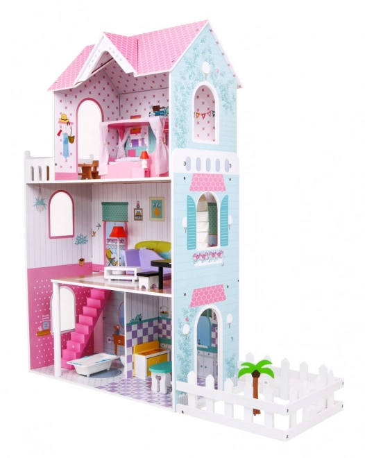 Holzpuppenhaus Rosa für Kinder 3+ mit Ausstattung und Möbeln