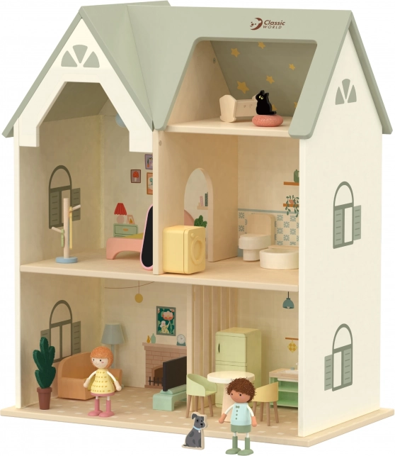 Großes Holzpuppenhaus mit Möbeln