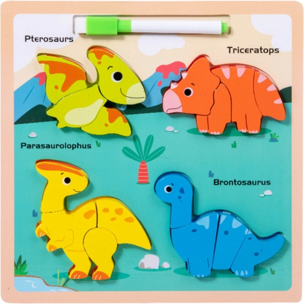 Holz Lernpuzzle Dinosaurier mit Zeichentafel