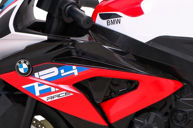 Kinder-Elektromotorrad BMW HP4 Rot + Stützräder + sanfter Start + EVA + MP3 LED