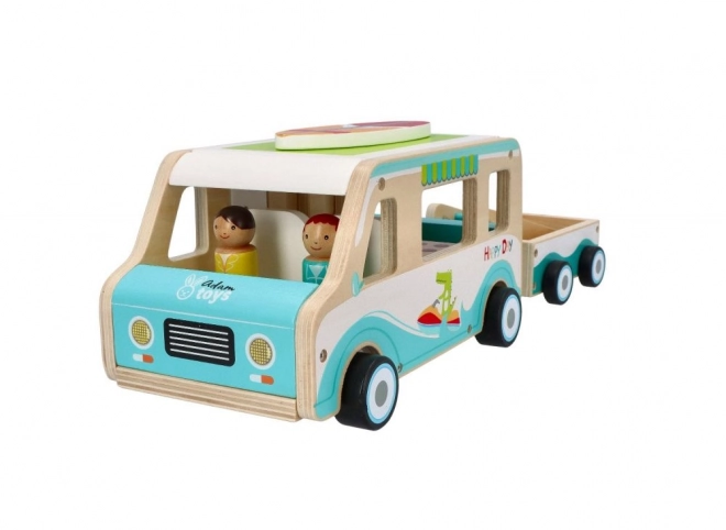 Holz-Wohnmobil mit Anhänger und Zubehör